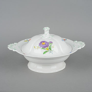 MEISSEN Covered Serving Dish Floral On White