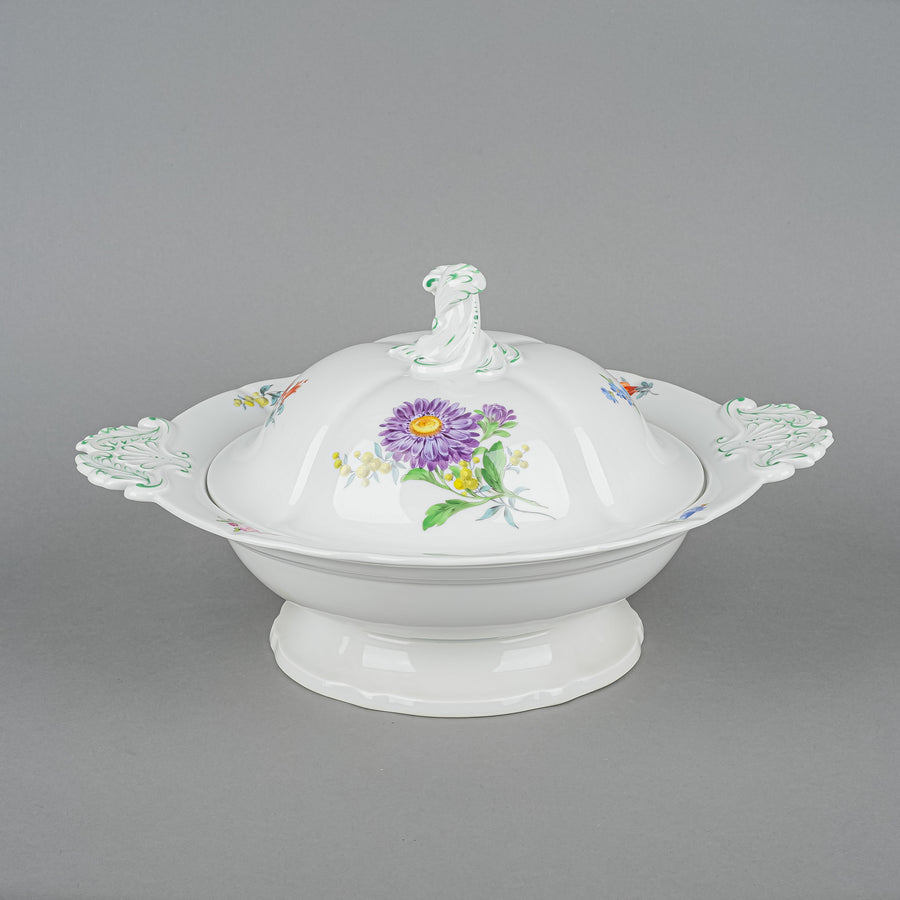 MEISSEN Covered Serving Dish Floral On White