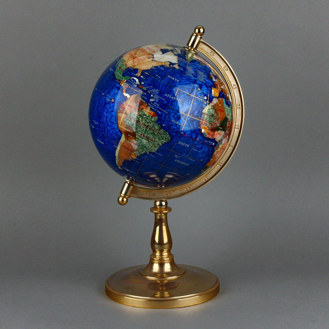 Gemstone Globe on Brass Stand