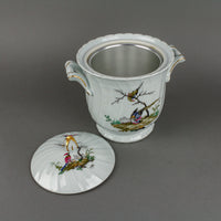 L. BERNARDAUD Christofle Hand-Painted Bird Lidded Porcelain Ice Bucket