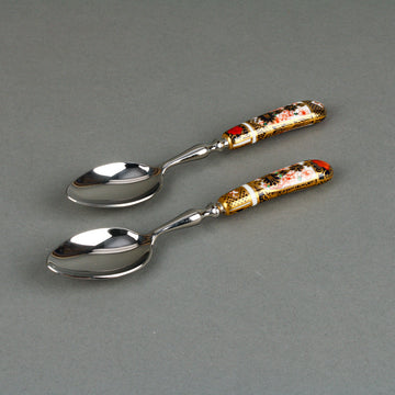 ROYAL CROWN DERBY Old Imari 1128 Stainless Steel Teaspoons - Set of 2