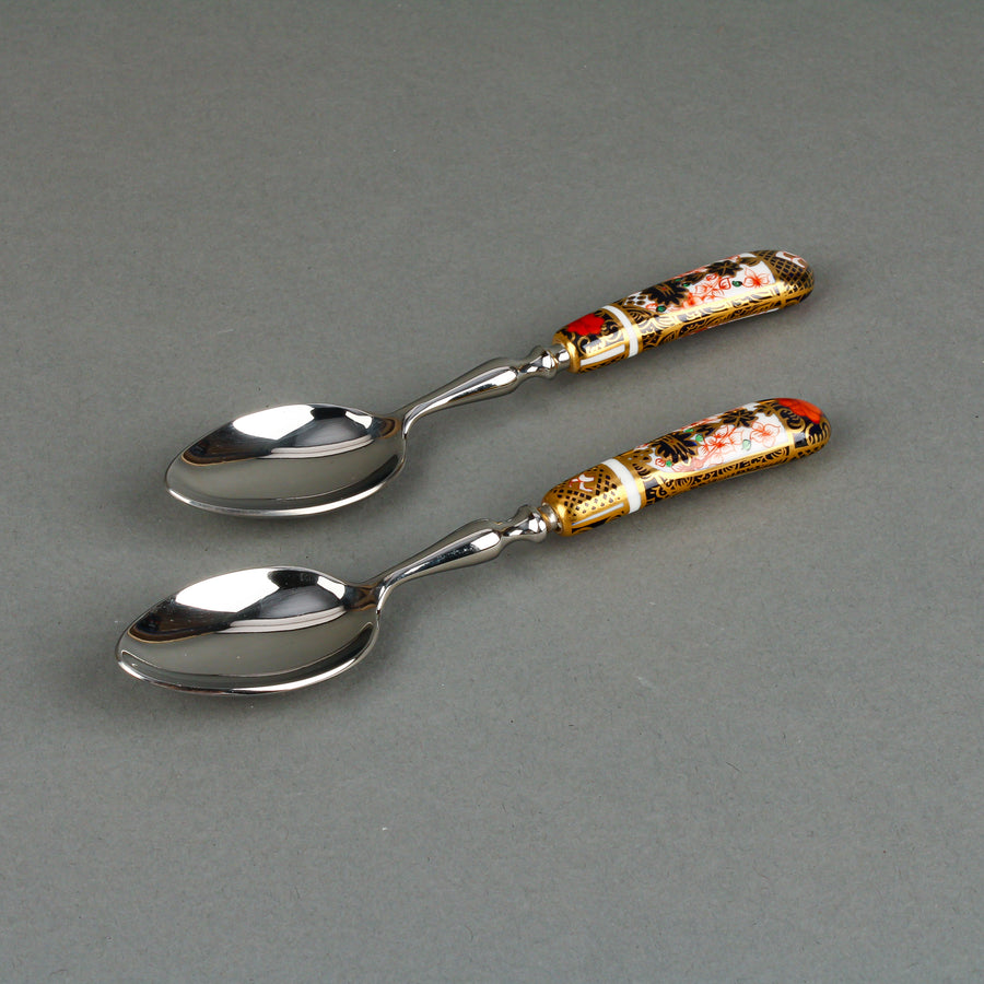 ROYAL CROWN DERBY Old Imari 1128 Stainless Steel Teaspoons - Set of 2
