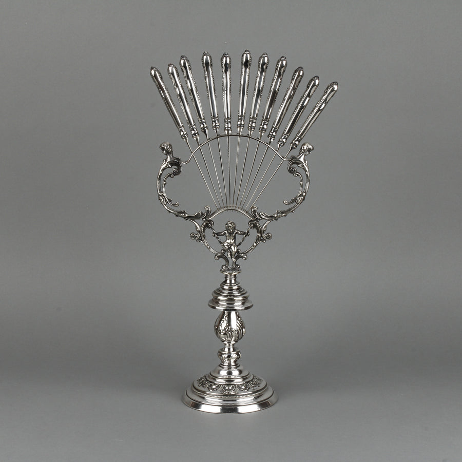 C.R. CARLSTROM Silverplate Fruit Knife Stand & A.G DUFVA Silverplate Knives