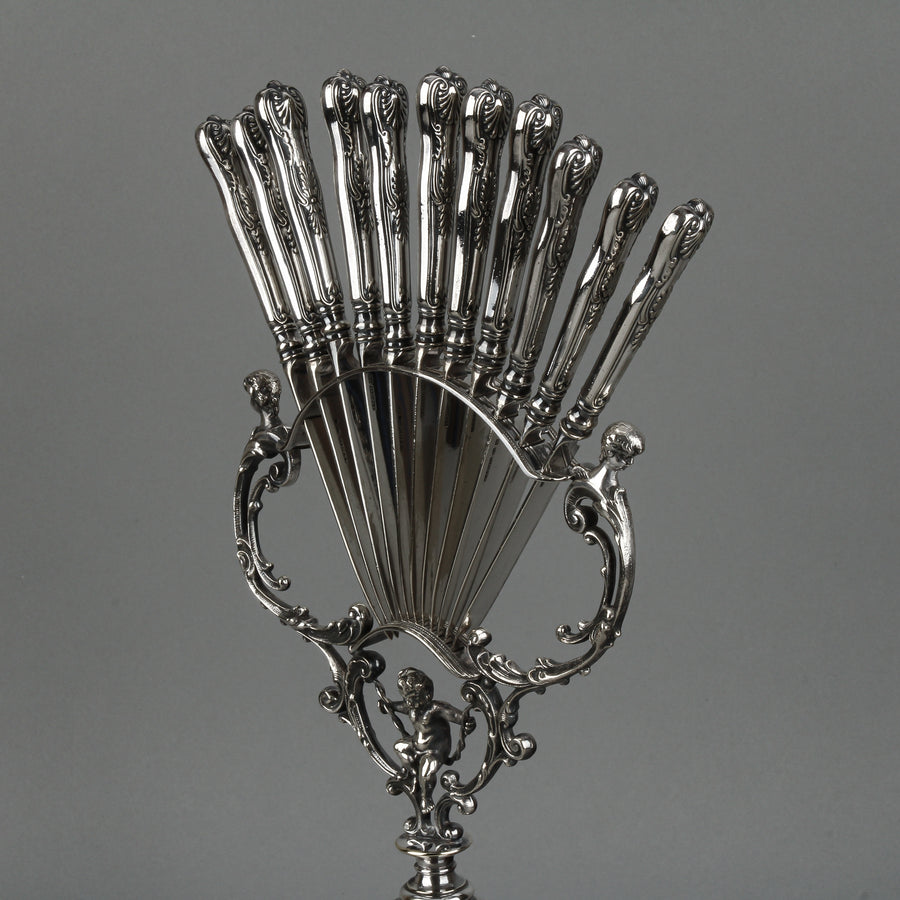 C.R. CARLSTROM Silverplate Fruit Knife Stand & A.G DUFVA Silverplate Knives