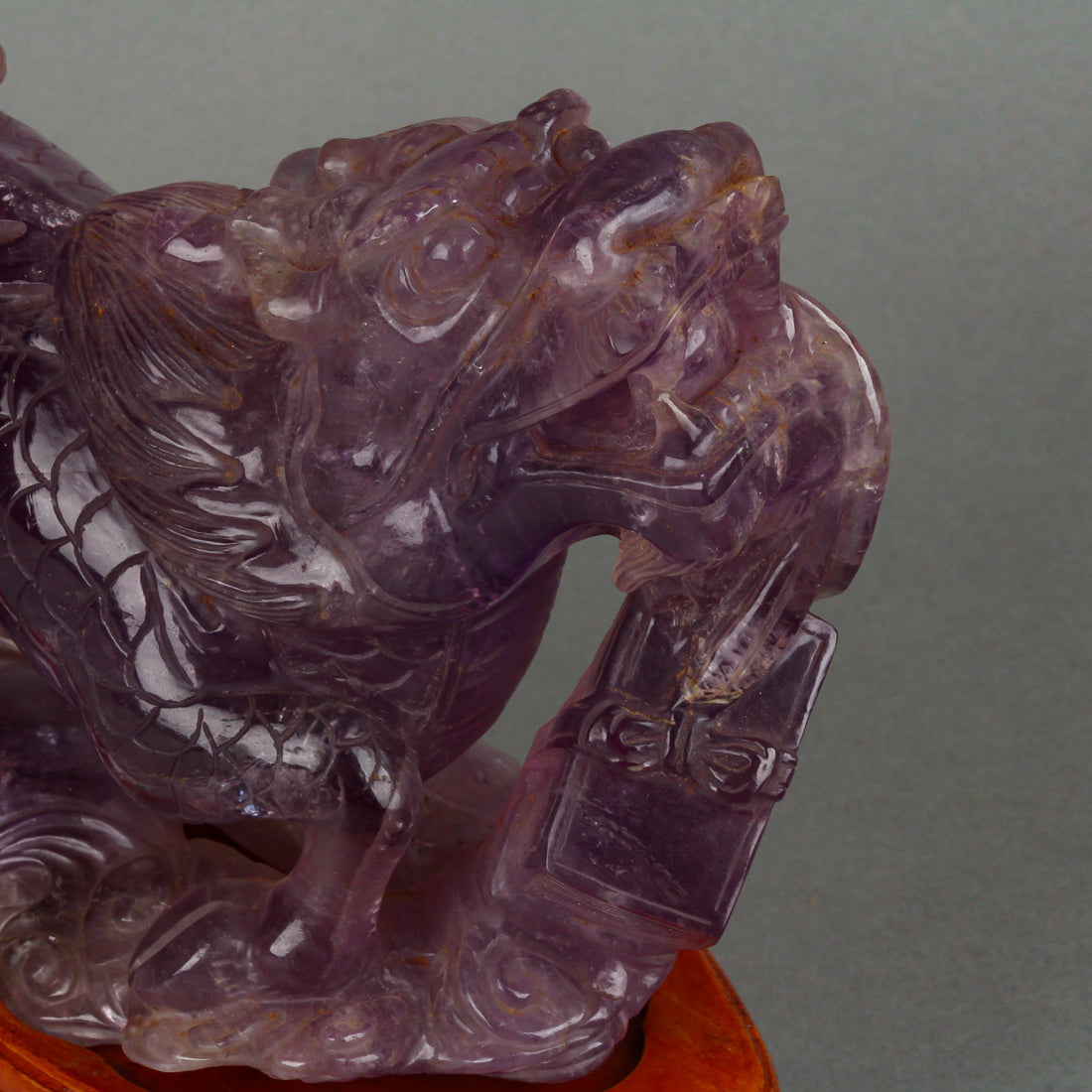 Asian Carved Amethyst Qilin Figurine with Stand