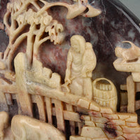 Asian Stone Carving on Stand - Feeding Pigs