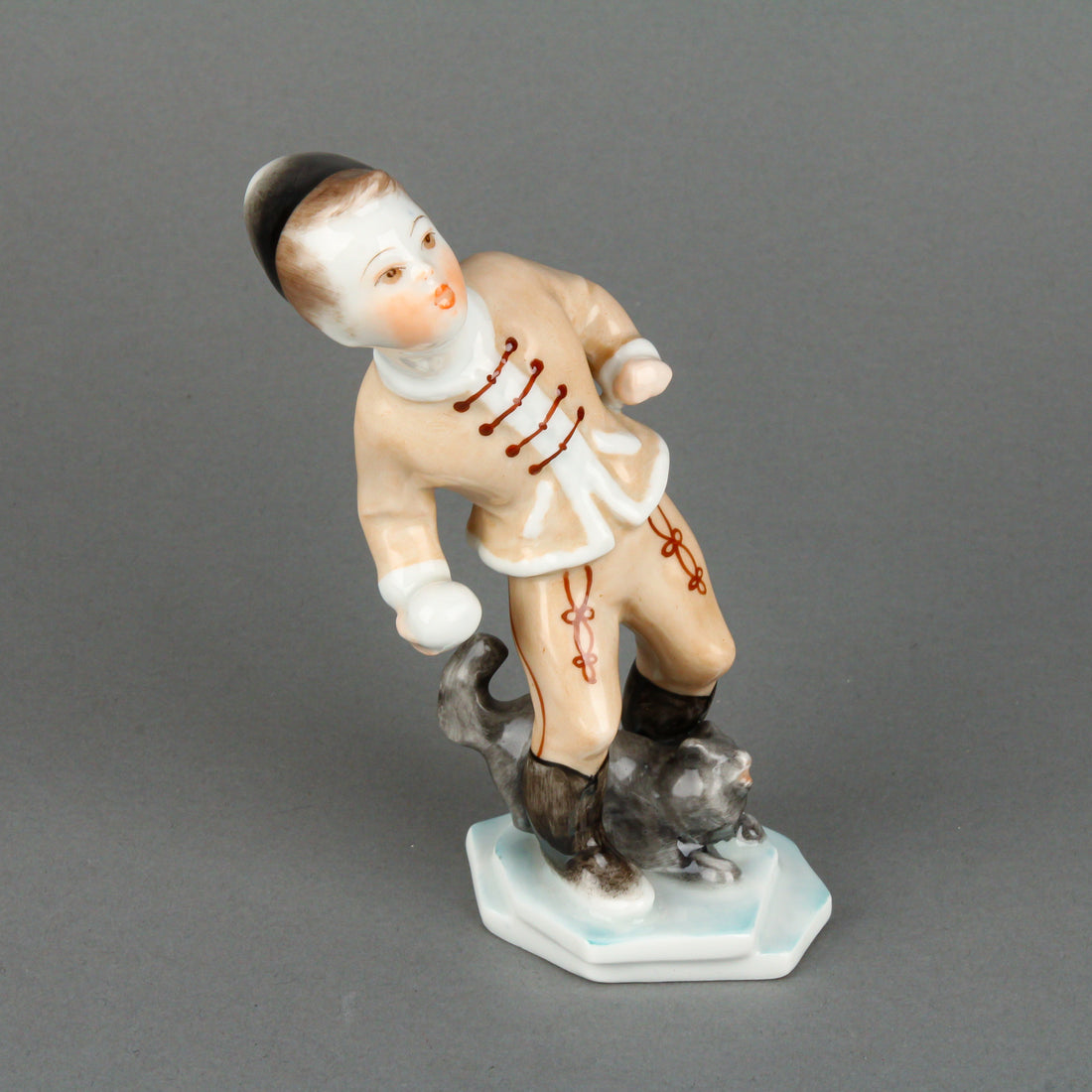 HEREND Boy with Snowball & Dog 5846 Figurine