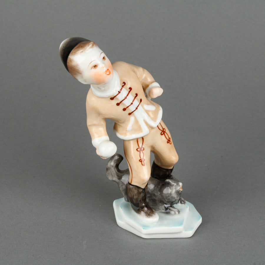 HEREND Boy with Snowball & Dog 5846 Figurine