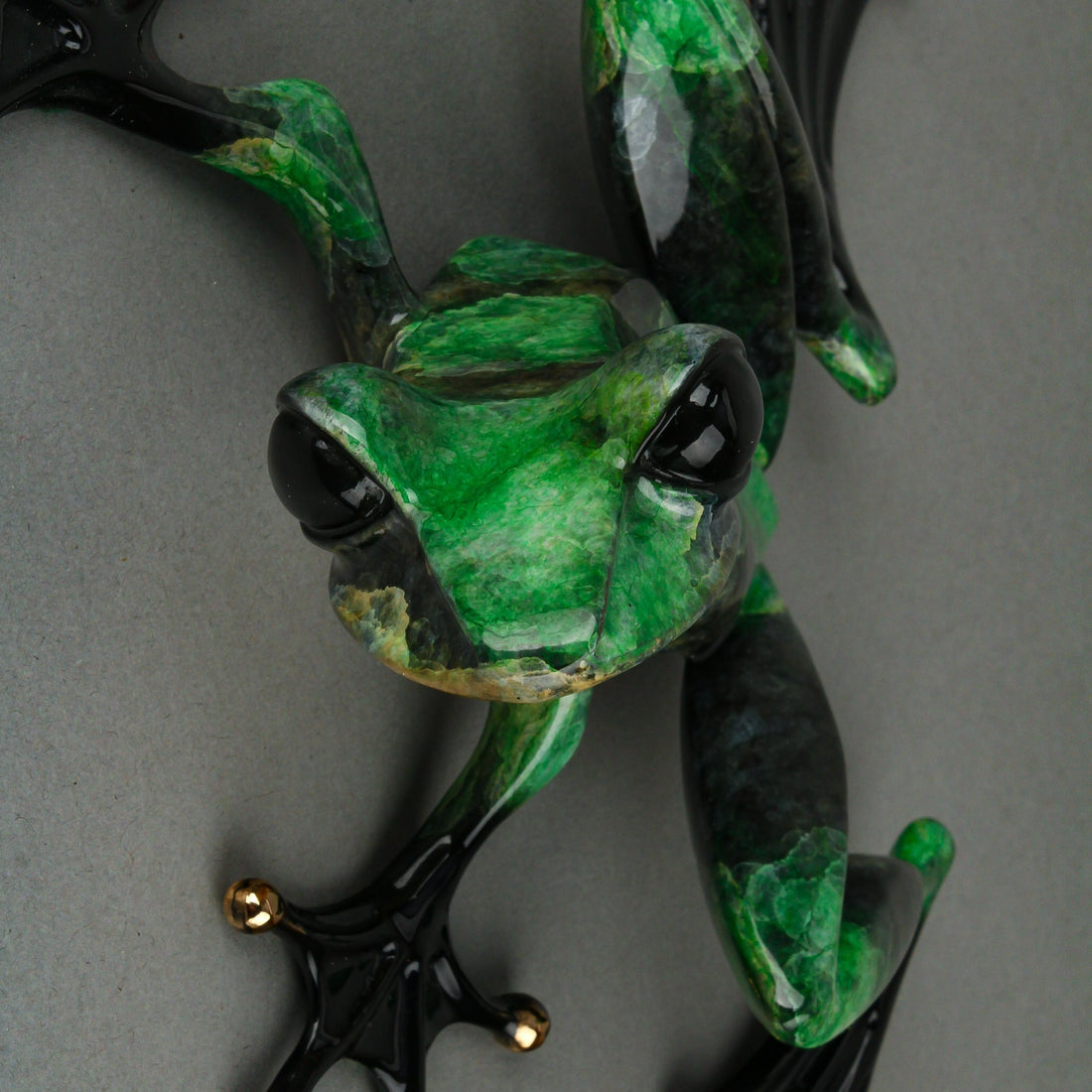 Tim Cotterill - Frog Looking Outward - Hand-Painted Bronze Sculpture