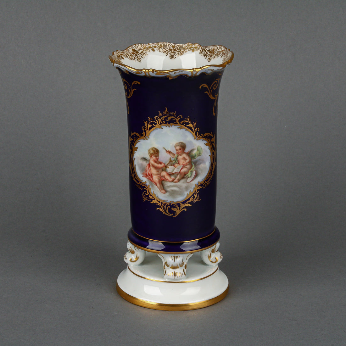 MEISSEN Hand-Painted Spill Vase Cobalt Ground