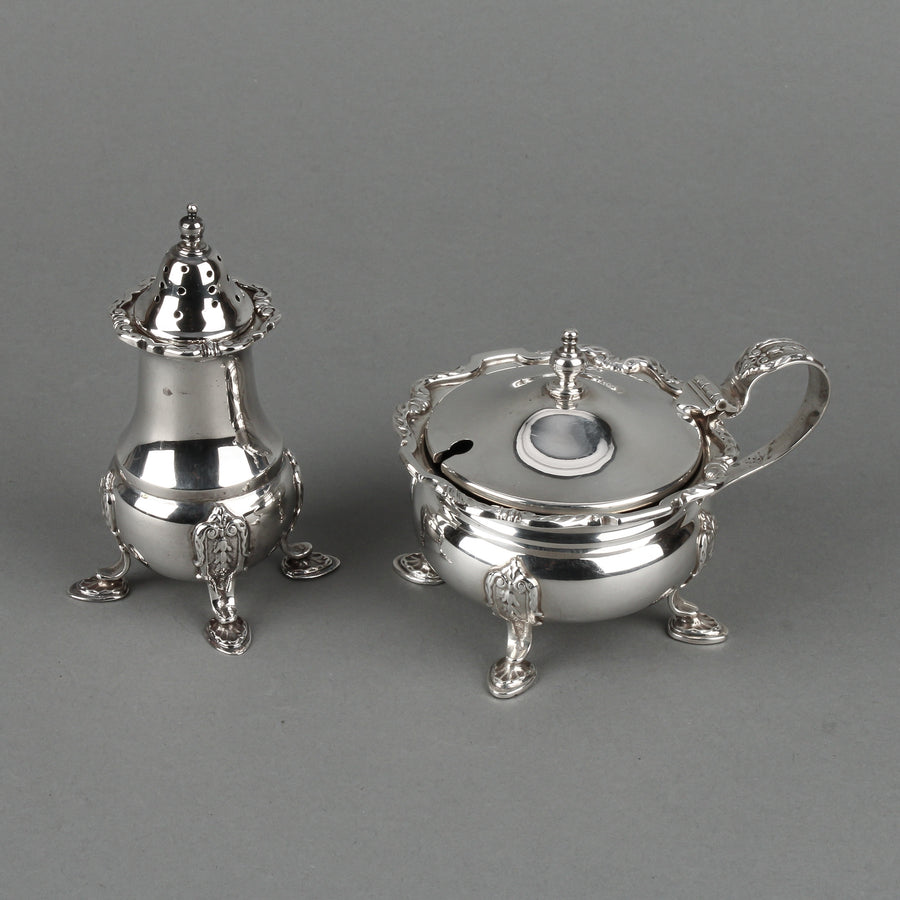 ERNEST W. HAYWOOD Sterling Silver Shakers & Mustard Pot with Liner