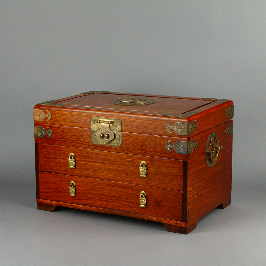 Chinese Mahogany 2-Drawer Jewelry Chest