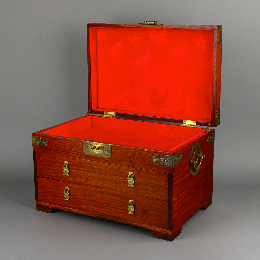 Chinese Mahogany 2-Drawer Jewelry Chest