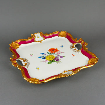 MEISSEN Hand-Painted Floral Tray Gold