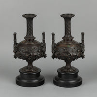Pair of Bronze Embossed Grapevine Motif Vases