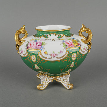ROYAL CROWN DERBY A.F. Wood Floral Green Ground Footed Cabinet Vase