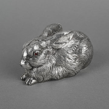 Russian 88 Silver After Faberge Rabbit with Garnet Eyes