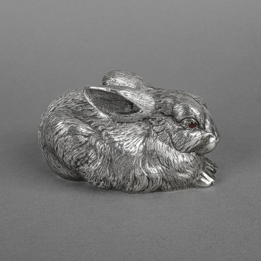 Russian 88 Silver After Faberge Rabbit with Garnet Eyes