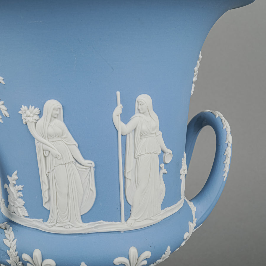 WEDGWOOD White on Blue Jasperware Lidded Urn Vase