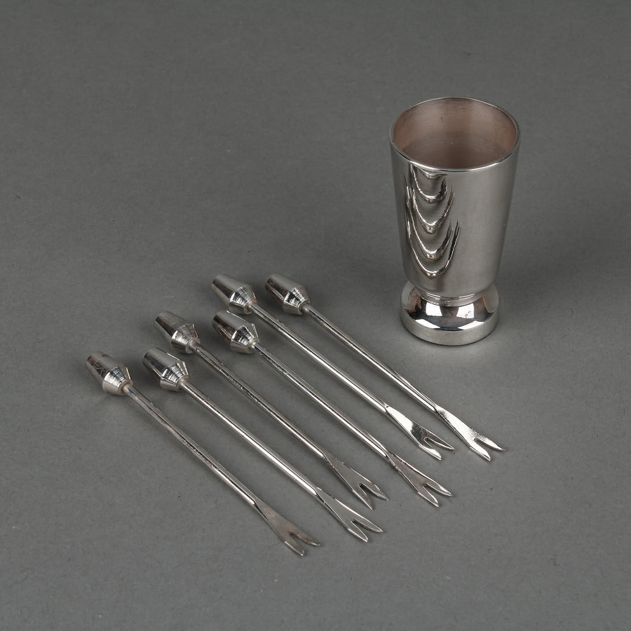 CHRISTOFLE Silverplate Cocktail Picks & Holder