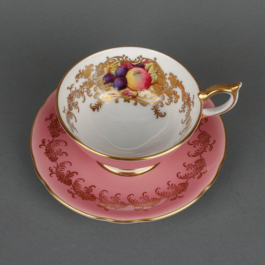 AYNSLEY Orchard Fruit, Pink with Gold Scroll Cup & Saucer 2654
