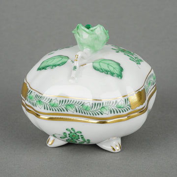 HEREND Chinese Bouquet Footed Bonbon Box with Rose Knob 6179
