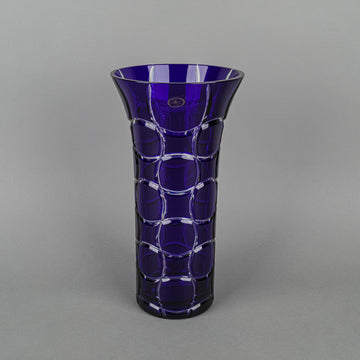 AJKA Hungary Blue Cased Cut To Clear Crystal Vase