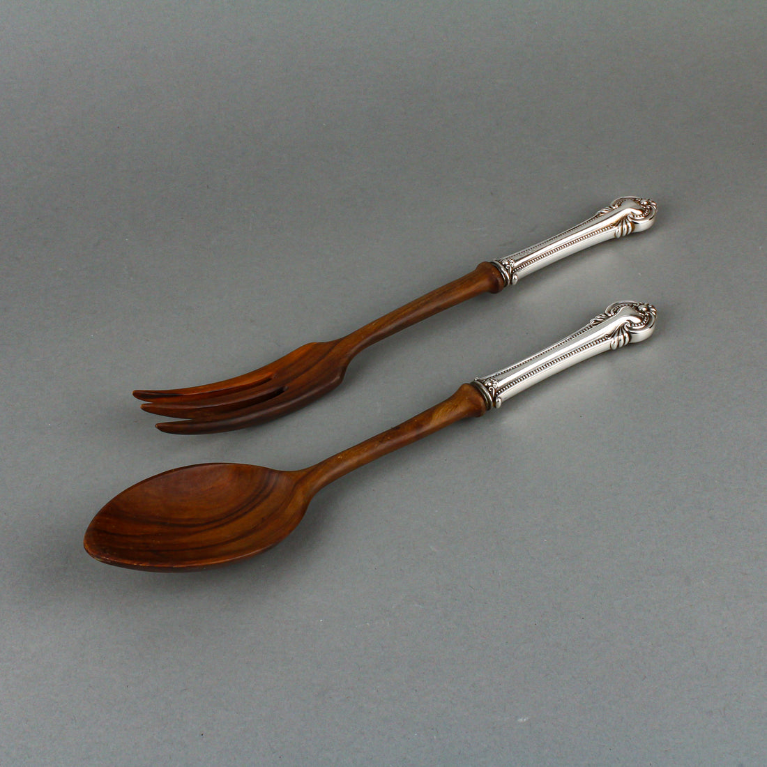 INTERNATIONAL SILVER Irene Sterling Silver Handle Wooden Salad Servers