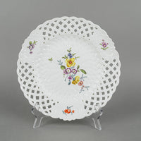 MEISSEN Hand Painted Floral Pierced Luncheon Plates Set of 3