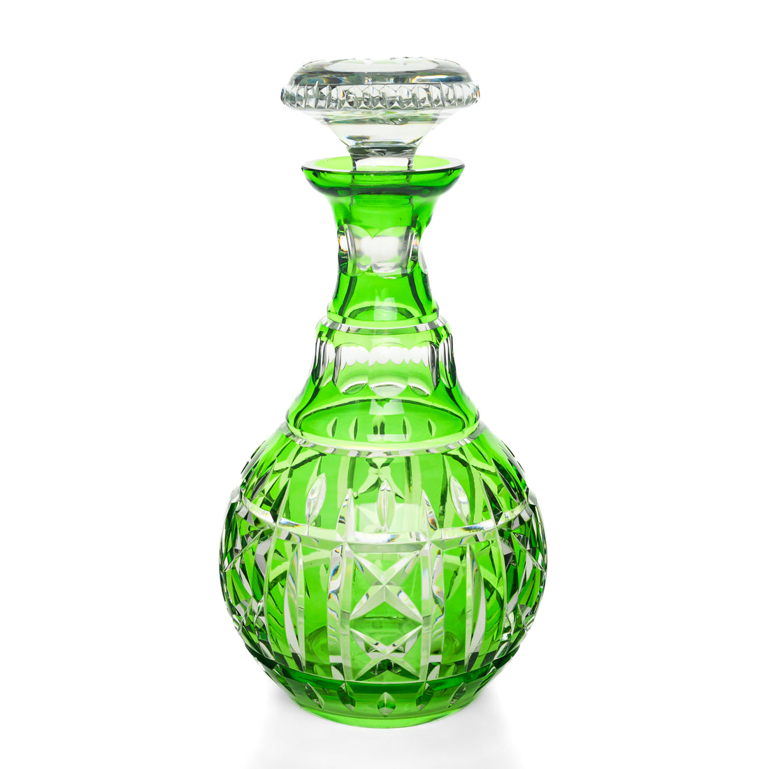 Crystal Green Cased Cut To Clear Decanter & Stopper