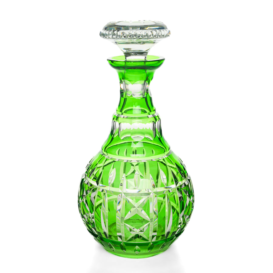 Crystal Green Cased Cut To Clear Decanter & Stopper