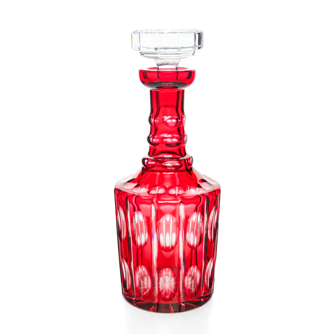 Crystal Red Cased Cut To Clear Decanter & Stopper