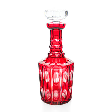 Crystal Red Cased Cut To Clear Decanter & Stopper