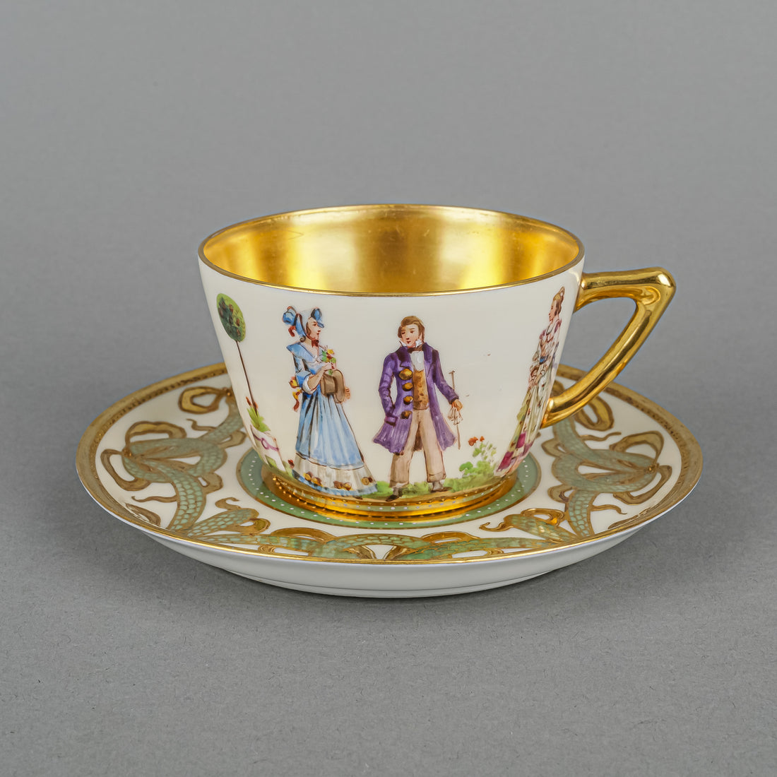 RICHARD WEHSENER DRESDEN Hand-Painted Ladies & Gentleman Cup & Saucer