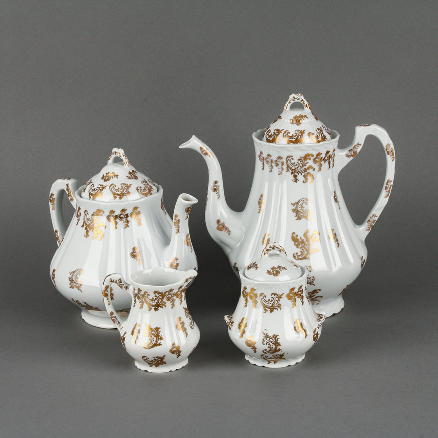 PORCELAINE DE FRANCE Gold & White Tea & Coffee Service