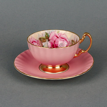 AYNSLEY Hand-Painted Cabbage Roses Cup & Saucer