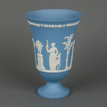 WEDGWOOD White on Blue Jasperware Footed Vase