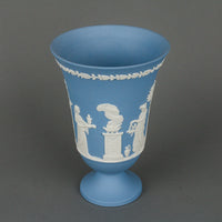 WEDGWOOD White on Blue Jasperware Footed Vase