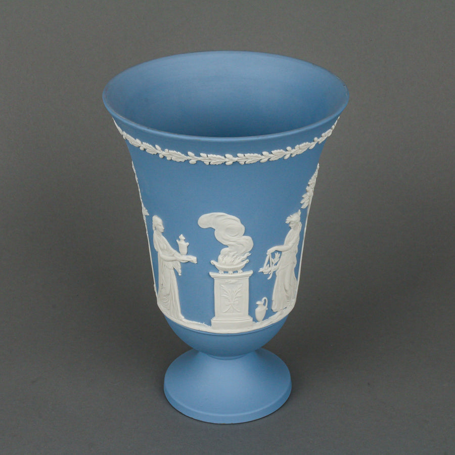 WEDGWOOD White on Blue Jasperware Footed Vase