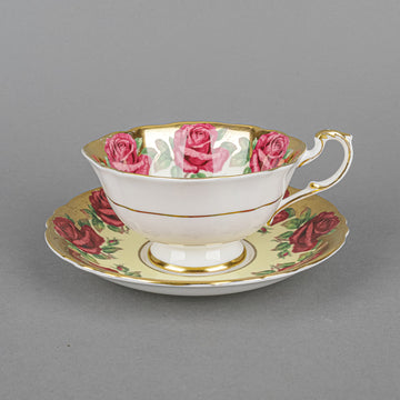 PARAGON Red Roses, Gold & Ivory Band Cup & Saucer A1437
