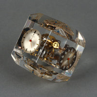 Vintage Floating Time Piece Lucite Paperweight