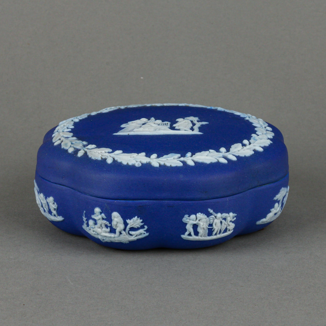WEDGWOOD White on Dark Blue Jasperware Lidded Trinket Box