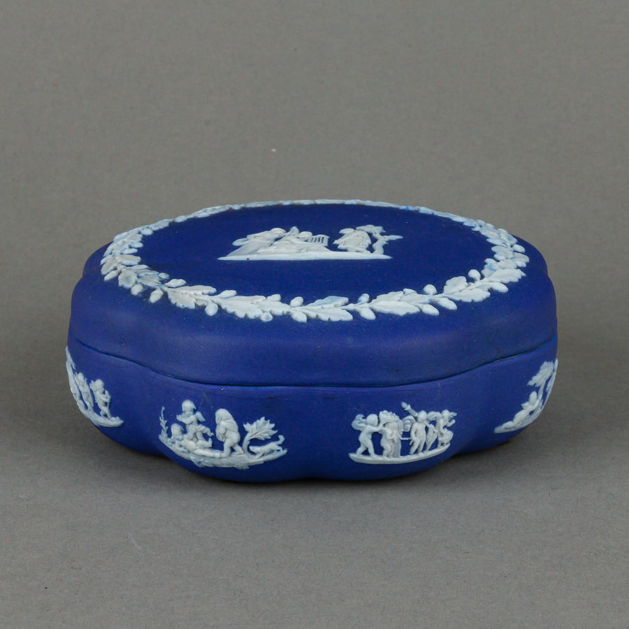 WEDGWOOD White on Dark Blue Jasperware Lidded Trinket Box