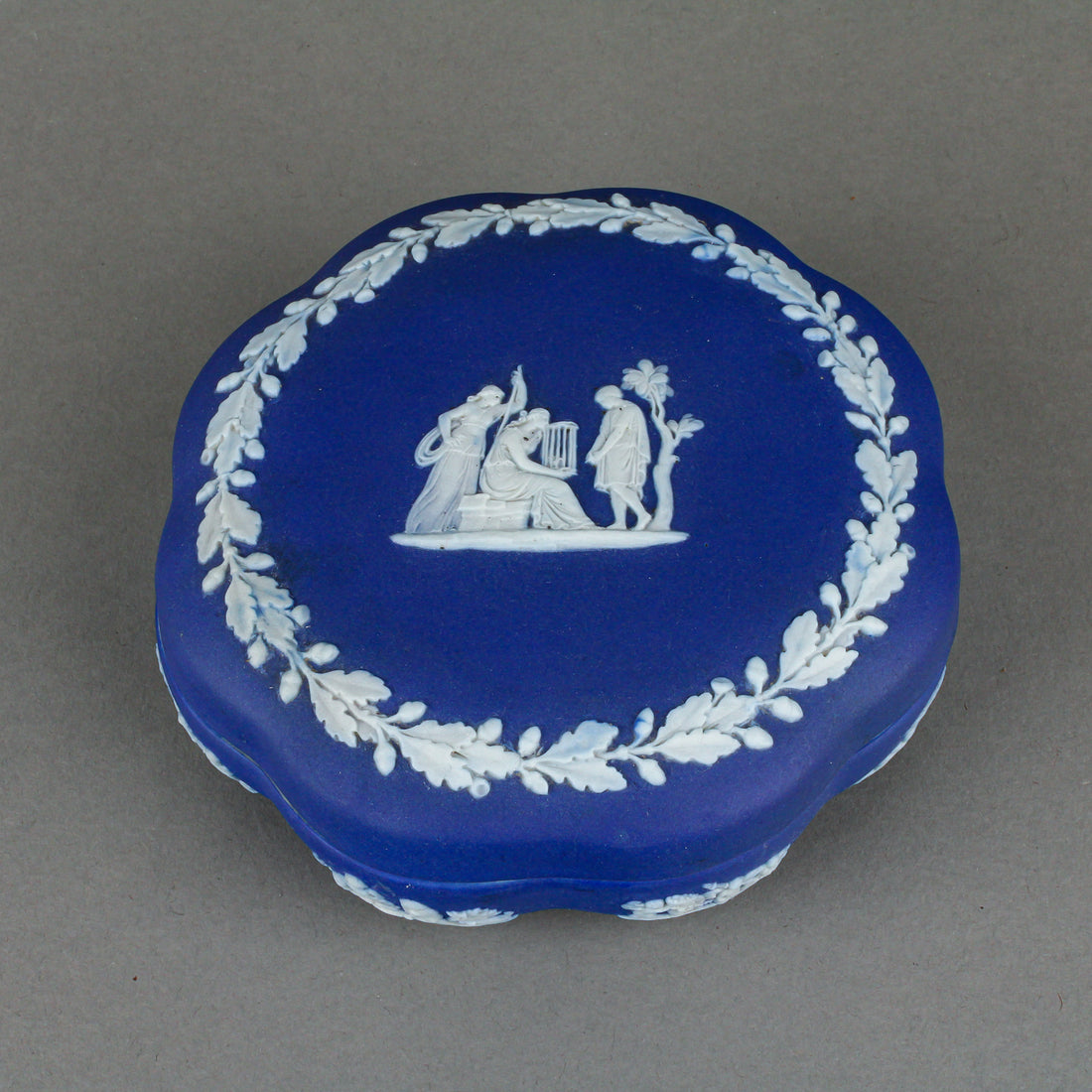 WEDGWOOD White on Dark Blue Jasperware Lidded Trinket Box