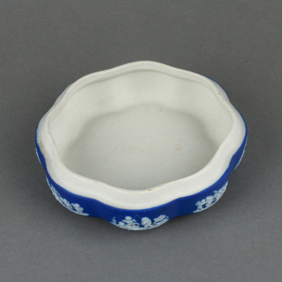 WEDGWOOD White on Dark Blue Jasperware Lidded Trinket Box