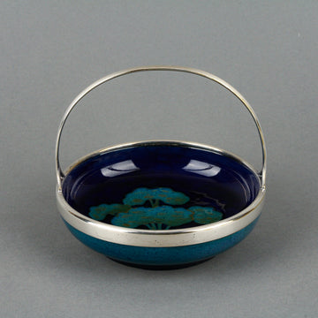 MOORCROFT Moonlit Blue Basket with Silverplate Mounts