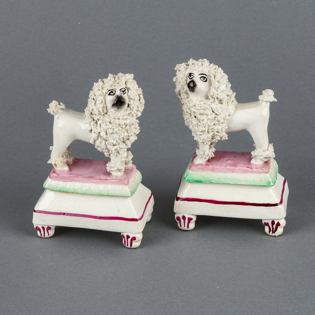 Staffordshire Chelsea Poodles on Stands - Set of 2