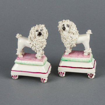 Staffordshire Chelsea Poodles on Stands - Set of 2