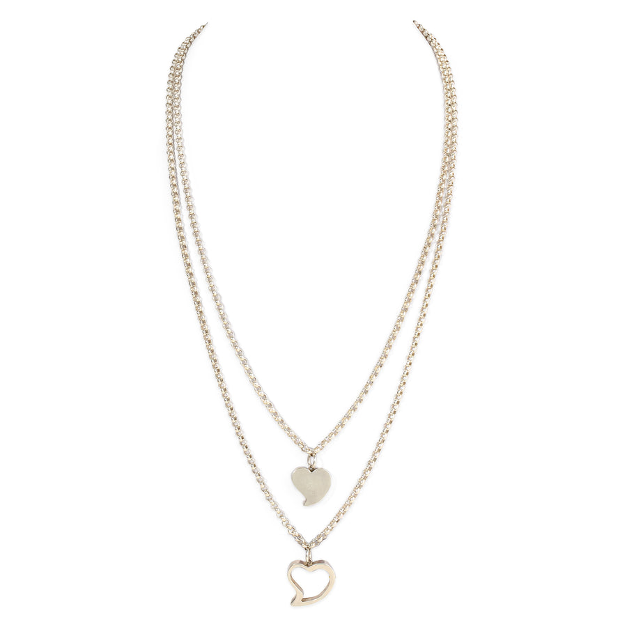 Sterling Silver 2-Strand 2-Heart Necklace