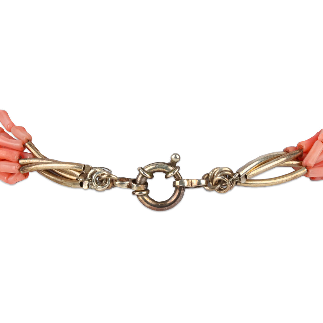 Sterling Silver 8-Strand Pink Coral Torsade Necklace